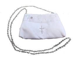 LadyMYP© Brauttasche/Brautbeutel/Handtasche mit Perlen-Blümchen und Perlen in Kreuzform mit Perlenkette für Hochzeit Kommunion weiß/ivory NEU (weiß LB66) von LadyMYP