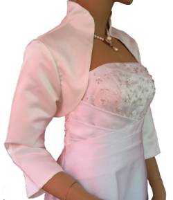 LadyMYP© Modisch-chicer 3/4 Ärmel Brautjacke (Bolero) mit Kragen aus Satin für Hochzeit, Abendkleid/Cocktailkleid, Weiß/Ivory/Schwarz, 34-58 (54, Ivory(Hellcreme)) von LadyMYP