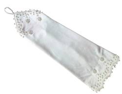 LadyMYP© Schöne Brauthandschuhe/Stulpen mit Perlen und Fingerschlaufe, fingerlos, weiß & ivory (hellcreme, elfenbein) 27 cm, (Weiß) von LadyMYP