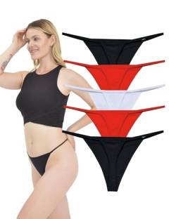 LadyMelex Damen Sexy Baumwolle Tangas Freizeitunterwäsche G-String Tangas 5er-Packung Rot, Weiß, Schwarz von LadyMelex