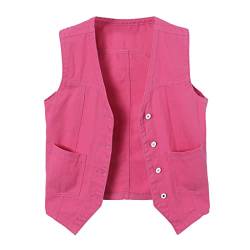 Ladyful Damen Ärmellose Denim Weste V Ausschnitt Button Down Jeans Weste Jacke, Knallpink (Hot Pink), Medium von Ladyful