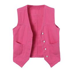 Ladyful Damen Ärmellose Denim Weste V Ausschnitt Button Down Jeans Weste Jacke, Knallpink (Hot Pink), XX-Large von Ladyful