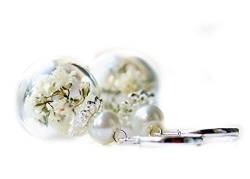 Ohrringe - Weiße Blüten in Glaskugel von Ladyville