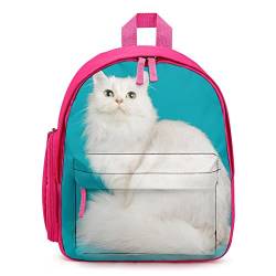 Süße Kinder Schulrucksack Kleine Schultasche Schulranzen mit Breiten Schultergurten für Mädchen Jungen Weiße Katze süß von LafalPer