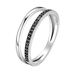 Doppelring Ring 925 Sterling Silber Hypoallergen Intarsien Schwarzer Zirkon Größe 678 Paar Exquisite Schmuck Geschenk,6 von Lafeil