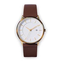 Lagom BÖRJA Swiss Quarz Stahl IP Roségold Acetat Schildkröte Weiß Leder Braun Datum Uhr Unisex von Lagom Watches