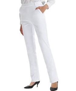 LaiEr Damen Bootcut Pullover Kleid Hosen Büro Business Casual Yoga Arbeit Hosen mit Taschen gerade Beine(White,X-Large) von LaiEr