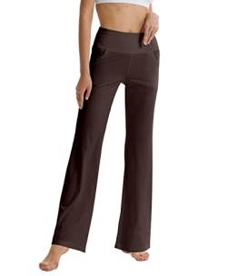 LaiEr Damen Bootcut Yogahose mit Taschen, hohe Taille, ausgestelltes Bootleg Yoga Workout Hose mit Seitentaschen, Braun,M von LaiEr