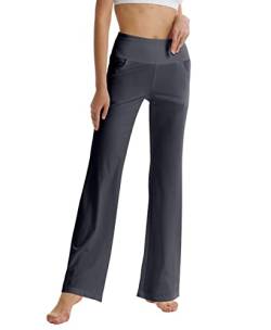 LaiEr Damen Bootcut Yogahose mit Taschen, hohe Taille, ausgestelltes Bootleg Yoga Workout Hose mit Seitentaschen, Dunkelgrau,XL von LaiEr