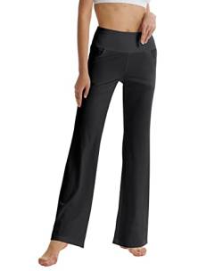 LaiEr Damen Bootcut Yogahose mit Taschen, hohe Taille, ausgestelltes Bootleg Yoga Workout Hose mit Seitentaschen, Schwarz,M von LaiEr
