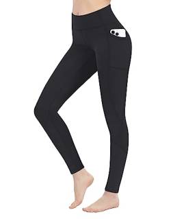 LaiEr Damen Leggings High Waist Yoga Hosen Leggings mit Taschen Workout Laufen Leggings Workout Tights(Black,Large) von LaiEr