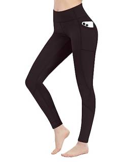 LaiEr Damen Leggings High Waist Yoga Hosen Leggings mit Taschen Workout Laufen Leggings Workout Tights(Brown,Small) von LaiEr