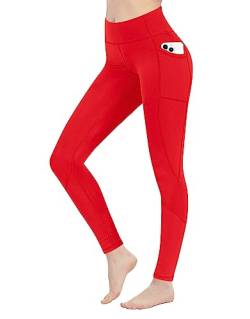 LaiEr Damen Leggings High Waist Yoga Hosen Leggings mit Taschen Workout Laufen Leggings Workout Tights(Red,Large) von LaiEr