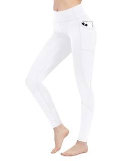 LaiEr Damen Leggings High Waist Yoga Hosen Leggings mit Taschen Workout Laufen Leggings Workout Tights(White,Small) von LaiEr