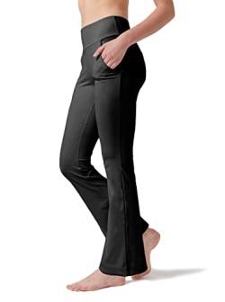 LaiEr Damen Yogahose, Fitness Hosen, Home Casual Hosen mit 4 Taschen, Hohe Taille Arbeitshose, 4-Wege elastische Enge Bauchhose Lange Schlaghose(L) von LaiEr