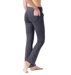 LaiEr Damen Yogahose, Fitness Hosen, Home Casual Hosen mit 4 Taschen, Hohe Taille Arbeitshose, 4-Wege elastische Enge Bauchhose Lange Schlaghose(L) von LaiEr