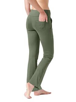 LaiEr Damen Yogahose, Fitness Hosen, Home Casual Hosen mit 4 Taschen, Hohe Taille Arbeitshose, 4-Wege elastische Enge Bauchhose Lange Schlaghose(L) von LaiEr