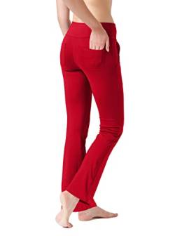 LaiEr Damen Yogahose, Fitness Hosen, Home Casual Hosen mit 4 Taschen, Hohe Taille Arbeitshose, 4-Wege elastische Enge Bauchhose Lange Schlaghose(M) von LaiEr