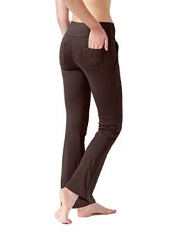 LaiEr Damen Yogahose, Fitness Hosen, Home Casual Hosen mit 4 Taschen, Hohe Taille Arbeitshose, 4-Wege elastische Enge Bauchhose Lange Schlaghose(S) von LaiEr