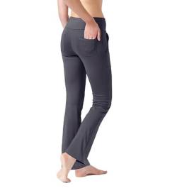 LaiEr Damen Yogahose, Fitness Hosen, Home Casual Hosen mit 4 Taschen, Hohe Taille Arbeitshose, 4-Wege elastische Enge Bauchhose Lange Schlaghose(XS) von LaiEr