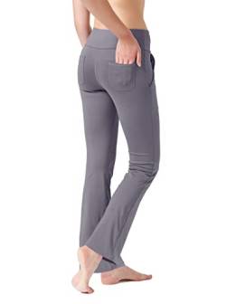 LaiEr Damen Yogahose, Fitness Hosen, Home Casual Hosen mit 4 Taschen, Hohe Taille Arbeitshose, 4-Wege elastische Enge Bauchhose Lange Schlaghose(XS) von LaiEr