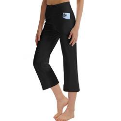 LaiEr Frauen Yoga Capri Hose mit Taschen Weites Bein Straighthose Bauchkontrolle(Black,3X-Large) von LaiEr