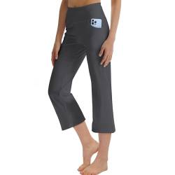 LaiEr Frauen Yoga Capri Hose mit Taschen Weites Bein Straighthose Bauchkontrolle(Dgrey,3X-Large) von LaiEr