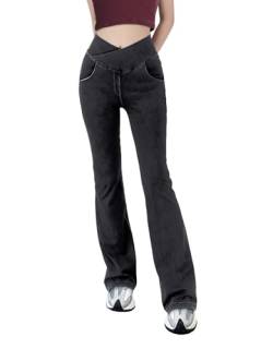LaiEr V Crossover Hohe Taille Bauchkontrolle Casual Fitness Skinny Yoga Hosen(Dunkel Grau M) von LaiEr