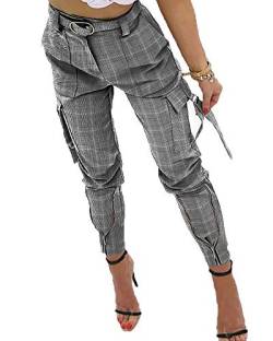 Frauen Sexy High Waist Cargo Hose ReißVerschluss Design Skinny Hose 2021 Elegant Plaid Print Lange Hosen Weiblich Casual Pant von LaiYuTing