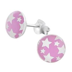 Laimons Damen-Ohrstecker Stern Platte pink weiß Design Sterling Silber 925 von Laimons