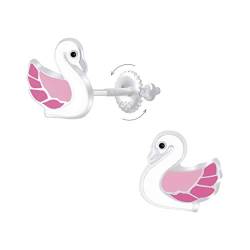 Laimons Kinder Mädchen-Ohrstecker Schwan Vogel 8mm rosa weiß mit Verschluss zum drehen aus Sterling Silber 925 von Laimons