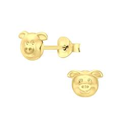 Laimons Kinder Mädchen-Ohrstecker Schwein 7mm Glanz Sterling Silber 925 vergoldet von Laimons