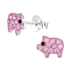 Laimons Kinder Mädchen-Ohrstecker Schwein 8mm Glitzer rosa Sterling Silber 925 von Laimons