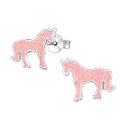 Laimons Mädchen Kids Kinder-Ohrstecker Ohrringe Kinderschmuck Einhorn Pegasos Fabelwesen Rosa Glitzer aus Sterling Silber 925 von Laimons