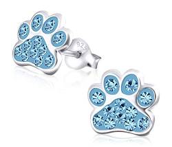 Laimons Mädchen Kids Kinder-Ohrstecker Ohrringe Kinderschmuck Hundepfote Pfote Pfötchen Tatzen mit Glitzer in hell Blau 9mm aus Sterling Silber 925 von Laimons