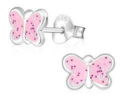 Laimons Mädchen Kids Kinder-Ohrstecker Ohrringe Kinderschmuck Schmetterling Insekt mit Glitzer pink rosa aus Sterling Silber 925 von Laimons