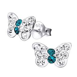 Laimons Mädchen Kids Kinder-Ohrstecker Ohrringe Kinderschmuck Schmetterling Insekt mit Glitzer weiß türkis aus Sterling Silber 925 von Laimons