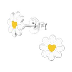 Laimons Mädchen Kinder-Ohrstecker Gänseblume Blume Blüte weiß gelb süß mit Herz 7mm aus Sterling Silber 925 von Laimons