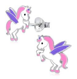 Laimons Mädchen Kinder-Ohrstecker Ohrringe Kinderschmuck Einhorn Stecker Unicorn 13mm Rosa, Lila und Weiß Sterling Silber 925 von Laimons