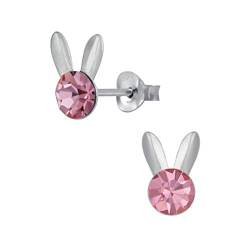 Laimons Mädchen Kinder-Ohrstecker Ohrringe Kinderschmuck Hase Kaninchen Ohren Häschen rosa mit Glitzer 9 mm Sterling Silber 925 von Laimons