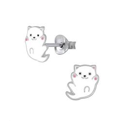 LaimonsMädchen Kinder-Ohrstecker Ohrringe Kinderschmuck Katze Stecker weiß, rosa 8mm Sterling Silber 925 von Laimons