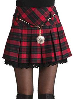 Damen Tartan Plissee Plaid Röcke Schulmadchen A Mini Classic Linie Rock Lace Trim Faltenrock Frühling Sommer Frauen Mode Kurzes Vielseitige Schottenrock (Color : Rot, One Size : L) von Laisla fashion