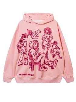 Laixton Herren Oversized Hoodie Pullover Unisex Grafik Sweatshirts Hoodies Casual Tunika Anime Streetwear Aesthetic Top, Pink, Medium von Laixton