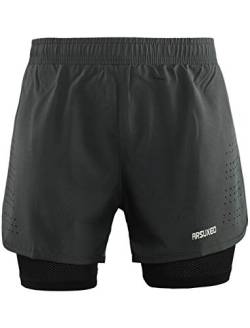 Lakaka-EU Herren 2 in 1 Shorts Laufshorts Kurze Tights Trainingsshorts Innerer Kompressionsshorts Running Hosen Trainingshose von Lakaka-EU