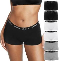 Lakpoau Boxershorts Damen Baumwolle,Hipster Panties Damen Unterhosen Damen Panty aus 100% Baumwoll Schritt,Atmungsaktiv Boxershorts Unterwäsche Frauen Hotpants Damen 6er Pack 3429-BWG-XL von Lakpoau