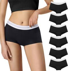 Lakpoau Panties Damen Boxershorts 6er Pack Unterwäsche Baumwolle Unterhosen - Radlerhose mit Bein Hipster Boyshorts Panties, Hosen Unter Kleid mit Gummibund ZD3920 BL L von Lakpoau