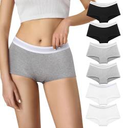 Lakpoau Panties Damen Boxershorts 6er Pack Unterwäsche Baumwolle Unterhosen - Radlerhose mit Bein Hipster Boyshorts Panties, Hosen Unter Kleid mit Gummibund ZD3920 UN L von Lakpoau