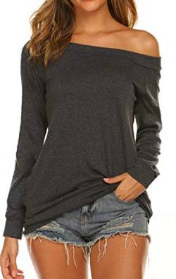 Lalala Blusen Damen Sexy Elegant Schulterfrei Oberteile Casual Langarmshirt (Dunkelgrau,S) von Lalala