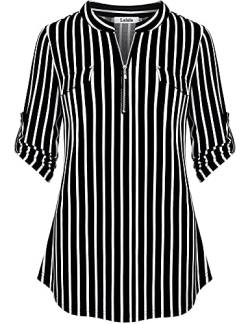 Lalala Damen 3/4 Arm Baumwolle Business Hemd Gestreifte Karriere Bluse Tunika Shirts (Schwarz,XL) von Lalala