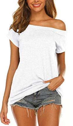 Lalala One Shoulder Shirt Damen Kurzarm Oberteile Casual Sommer Tops (A-Weiß M) von Lalala